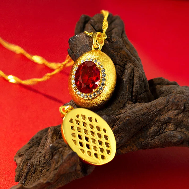 Luxury 24K 9999 Pure Gold real gold brushed pendant inlaid moissanite water drop pendant clavicle chain