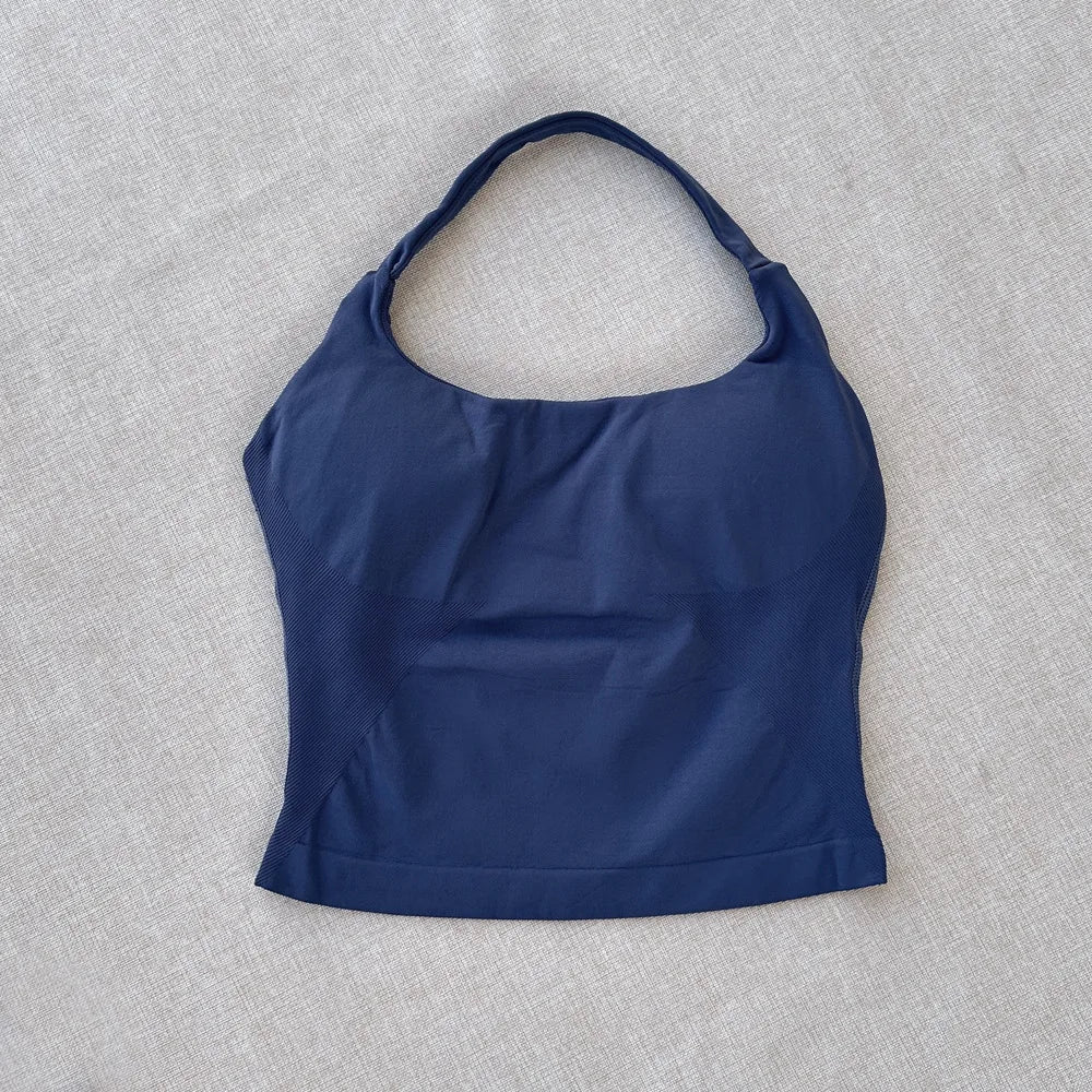 Denyf Women's Backless Halter Top Push-Up Sport Bra Gym Vest Workout Tank Top Yoga Activewear Running Vest