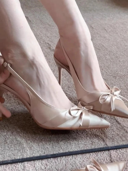 Luxury High Heels Sandals Bow Pointed Toe Women's Shoes Sexy Pumps Slippers Elegant Party Fashion Slides Stilettos Mujer Zapatos