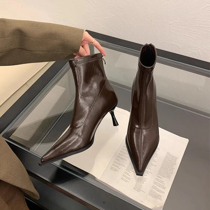 2025 New Women's Ankle Boots Sexy Pointed Toe Woman Short Boots Fashion Causal Ladies Thin High Heel Boots Solid Color Stiletto