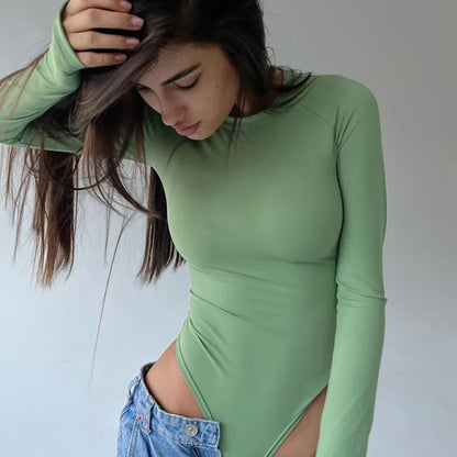 Europe and the United States cross-border autumn and winter women's round neck long sleeve niche bottoming tight solid color