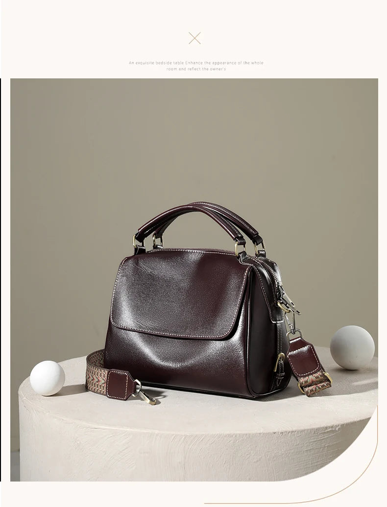 Women Cow Leather Commute Crossbody Bags Women Retro Cowhide Large Capacity Shoulder Bag Ladies Fashion Luxury Designer Handbags
