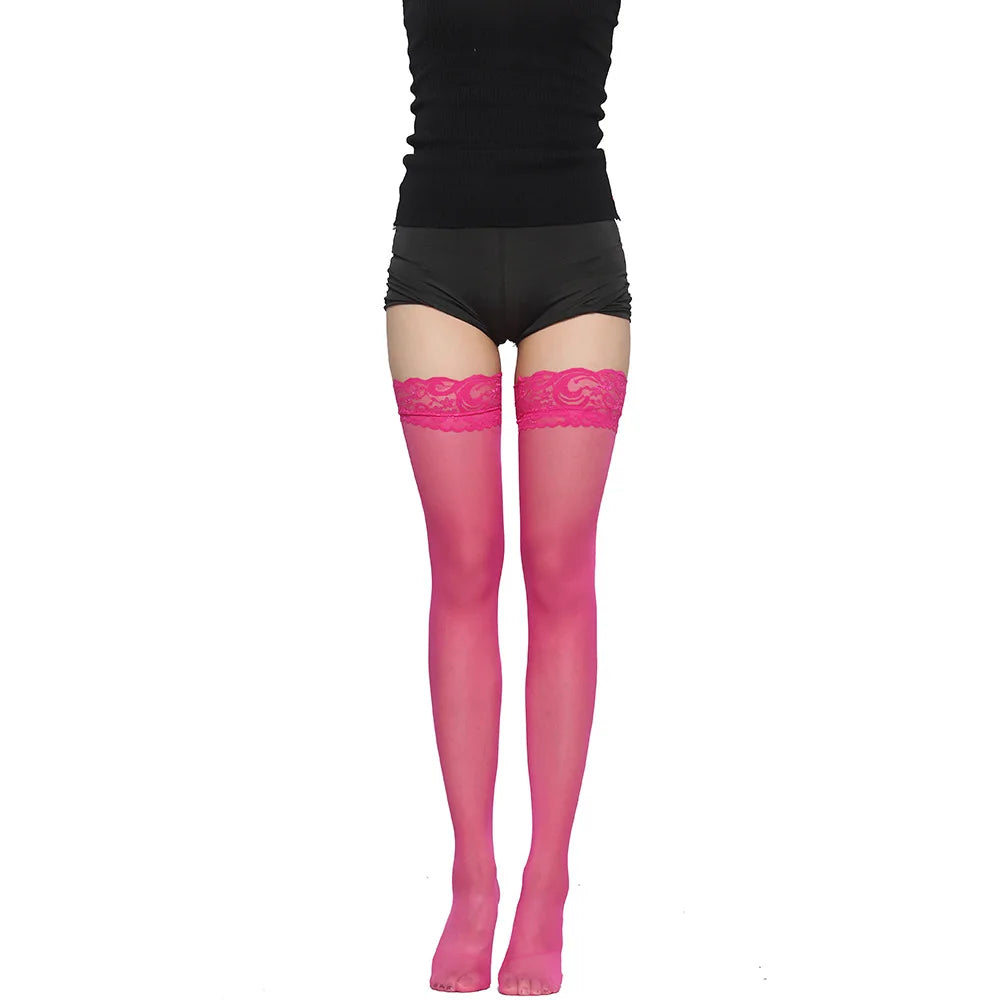 Women Stockings Over Knee  Thigh High Tights Sexy Floral Lace Patchwork Socks Transparent Silk Stocking with Lace Socks Woman