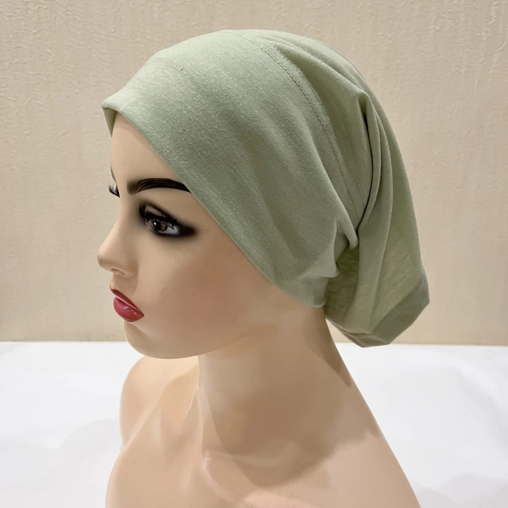 H065 plain tube hats Muslim Turban Pure Color Stretch Inner Hijabs For Caps Ready To Wear Women Head Scarf Under Hijab Bonnet