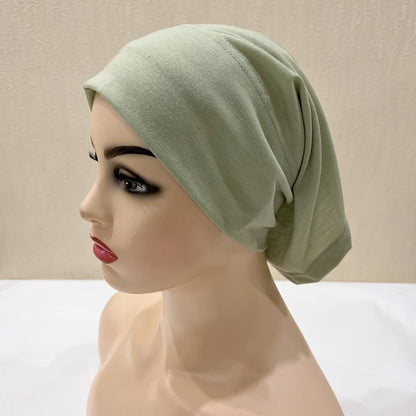 H065 plain tube hats Muslim Turban Pure Color Stretch Inner Hijabs For Caps Ready To Wear Women Head Scarf Under Hijab Bonnet
