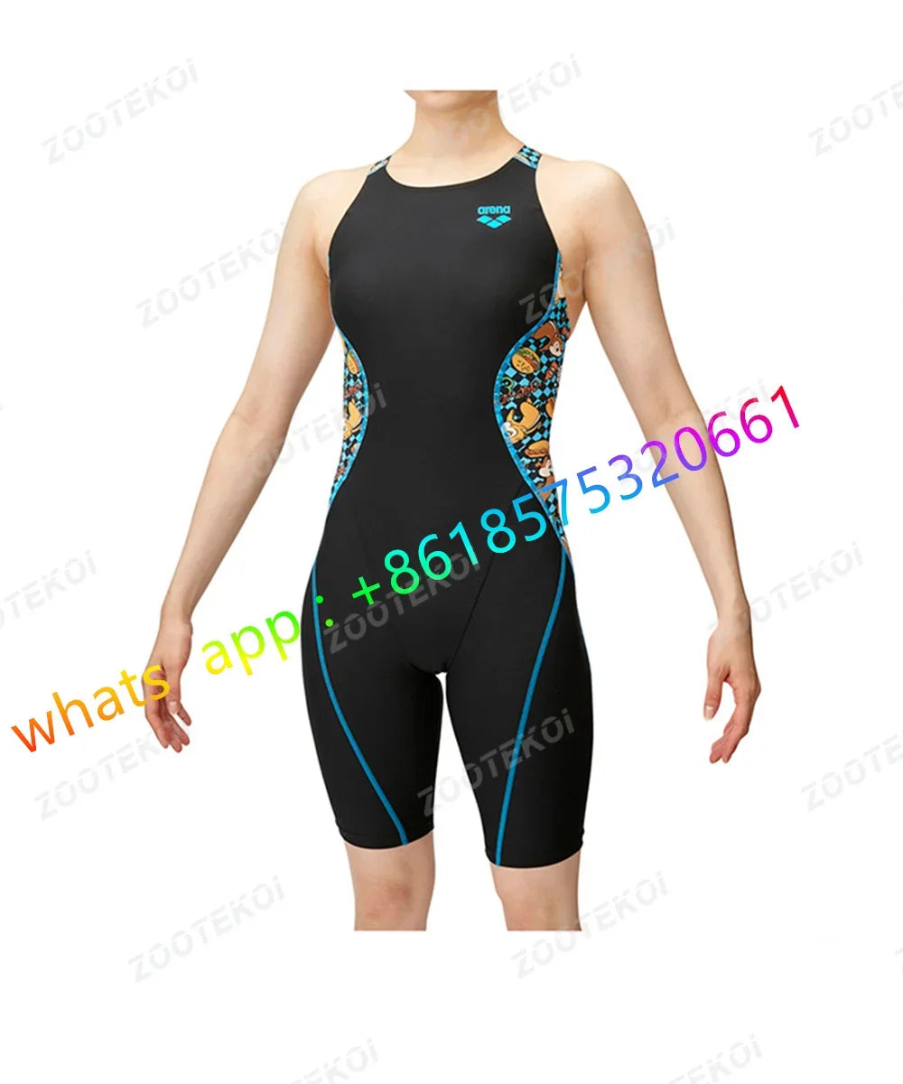 Female Versatile Training Swim Suit Knee Length Swimwear Bodysuit Sports Race Swimming Swimsuit Summer Open Water Bathing Suit