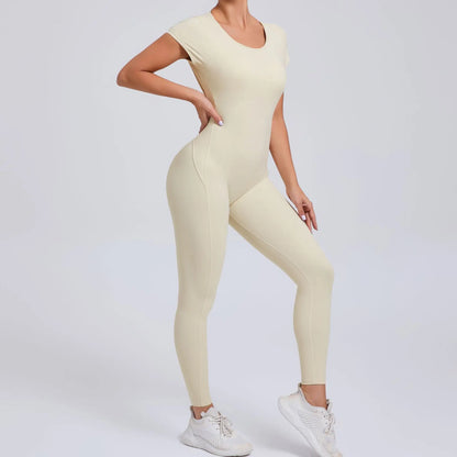 Sports Jumpsuit Woman Gym Sexy Long Jumpsuits One Pieces Fitness Overalls Yoga Sportswear Black Body Women Clothes Short Sleeve