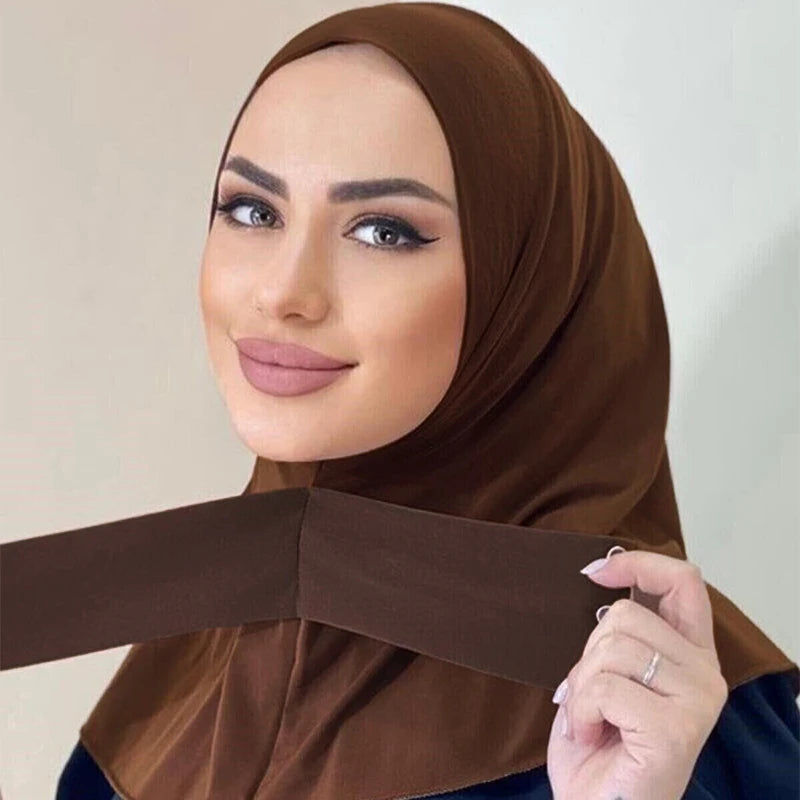 Ready To Go Full Cover Inner Instant Hijab for Ladies Girls Women With Tie Back Buttons Premium Quality Jersey Scarf
