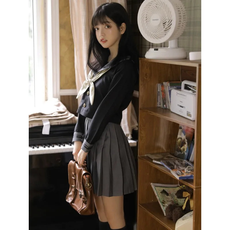 Japanese School Uniform For Girls Sweet Lolita Sailor Korean Uniforms Anime Cosplay Long Sleeve 8L9HL3Y6 Shirt Pleated Skirt