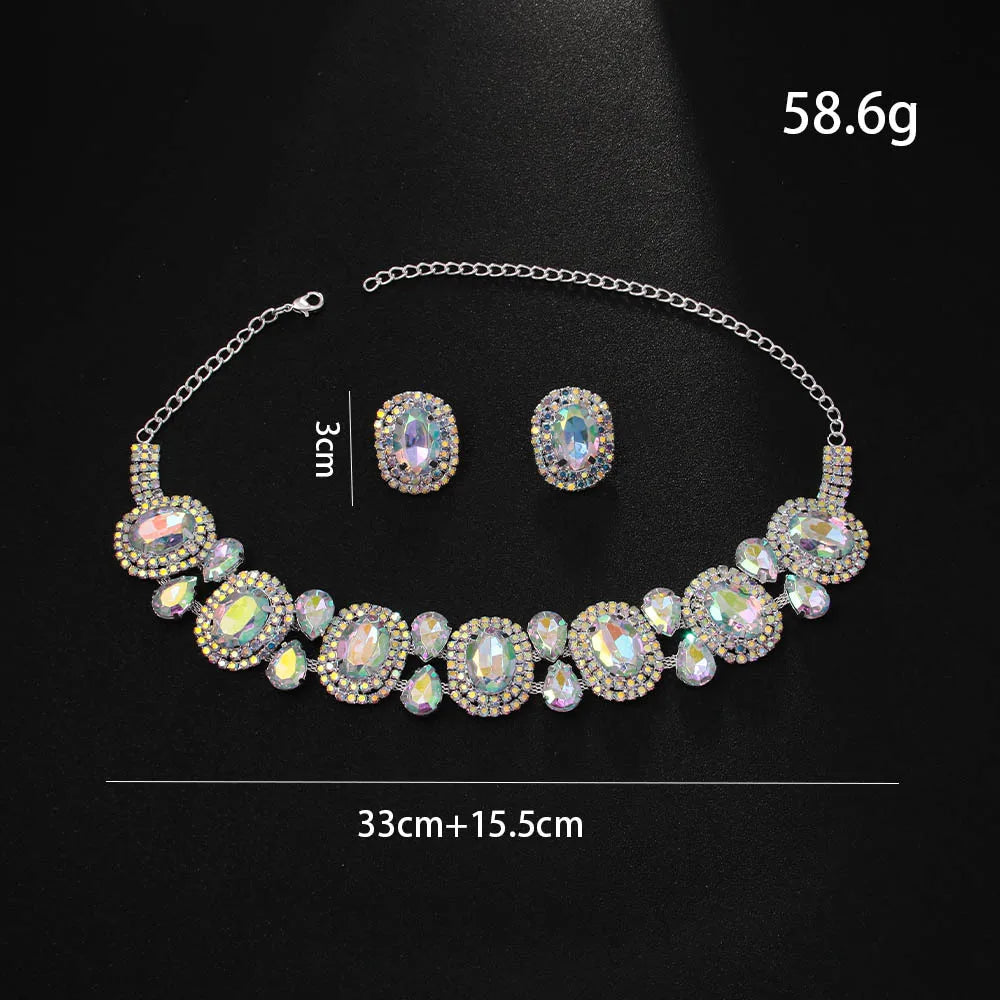 Stylish Sparkle Rhinestone Necklace Set Exaggerated Personality Colorful Necklace Party Decoration Gift