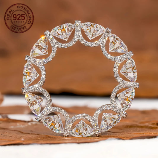 Luxury 925 Silver Rings For Women 6.50MM Round Lab Grown Diamond Zircon Wedding Band U Prong Micro Pave Full Eternity Jewelry