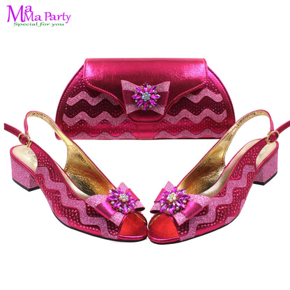 Wine Color New Arrivals High Quality Specials Design Italian Women Shoes and Bag  with Crystal for Wedding Party