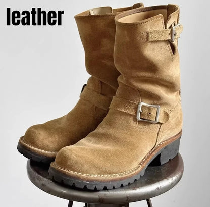 Motorcycle Boots Men's Black Knight Shoes Black Leather Belt Buckles Chelsea Boots Trendy Luxury Handmade Men's Shoes