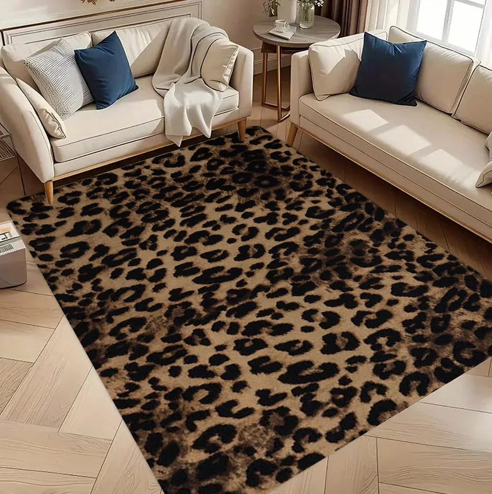 Leopard Print Carpets Sofa Chair Rugs Living Room Bedroom Floor Mat Kids Play Mat Non-Slip Machine Washable Carpet Home Decor