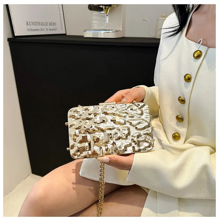Luxury Golden Evening Bags For Women Wedding Dinner Party Chain Shoulder Cross Body Bag 2024 Designer Purses And Handbags