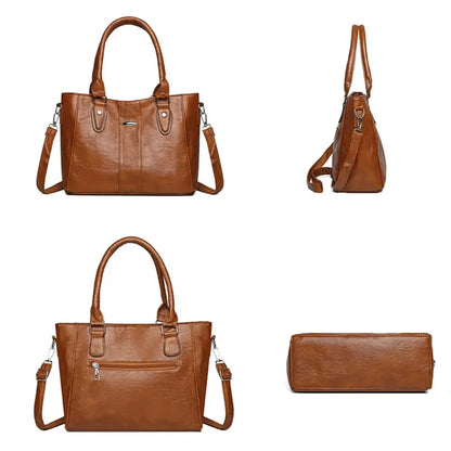 New Soft Leather Handbag For Women Vintage Shoulder Tote Bag Luxury Designer Ladies Large Capacity Purse Commute Bags Sac A Main