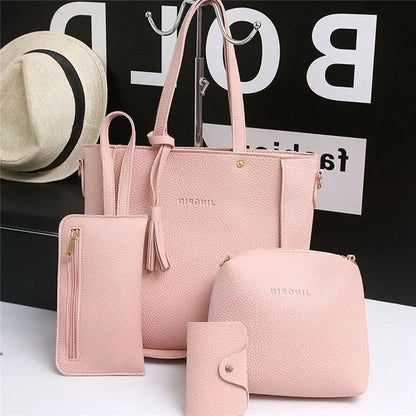 4Pcs/set PU Leather Crossbody Bags High Capacity Women Bag Set Pattern Portable Shoulder Bags Purse Simple Ladies Handbag
