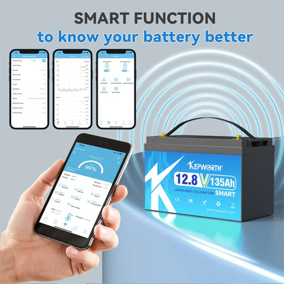 12V LiFePO4 Battery Pack 100 120 135 200Ah for Golf Cart RV Campers Off-Road Built-in Bluetooth 6000 Cycles Lithium Power