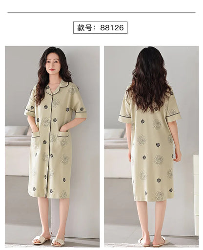 Newest M-5XL Women Short Sleeve Nightdress With Chest Pad Female Knited Cotton Nightwear Sleepdress