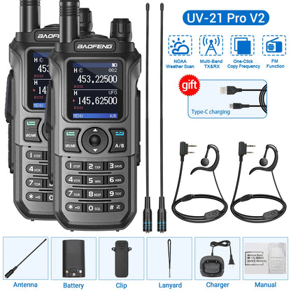 2PCS Baofeng UV-21 Pro Walkie Talkie Multi Band Wireless Copy Frequency Long Range 999CH AM High Power UV 5R K6 5RH Ham Radio