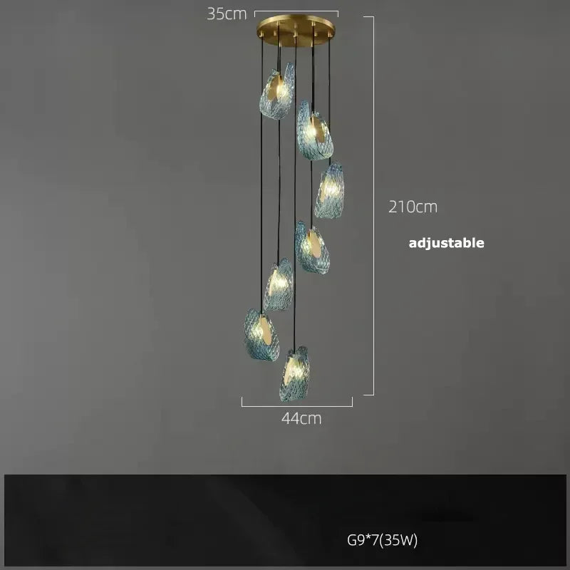Modern Blue Glass Led Pendant Lamp Copper Designer Hanging Chandeliers for Living Room Bar Bedroom Suspension lustre Lights