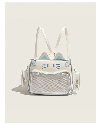 Women's Fashion Backpacks Y2K Korean Japan Kawaii Cat Ita Bag PU Cute Girls Transparent Pocket Aesthetic Shoulder Crossbody Bags