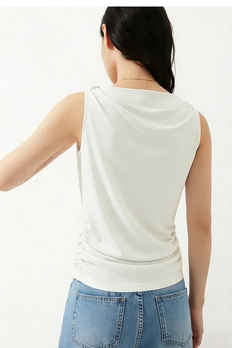 Amii Cowl Neck Women's Tank Top 2026 Summer New Stretch Knit Sleeveless Camisole Loose Casual Holiday Vest For Women 12622062