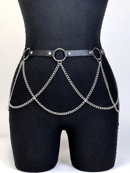Women Fashion PU Leather Belt  Street Style Adjustable Garter Belt Cool Punk Gothic Exotic with Leg Jeans Decorative Accessory