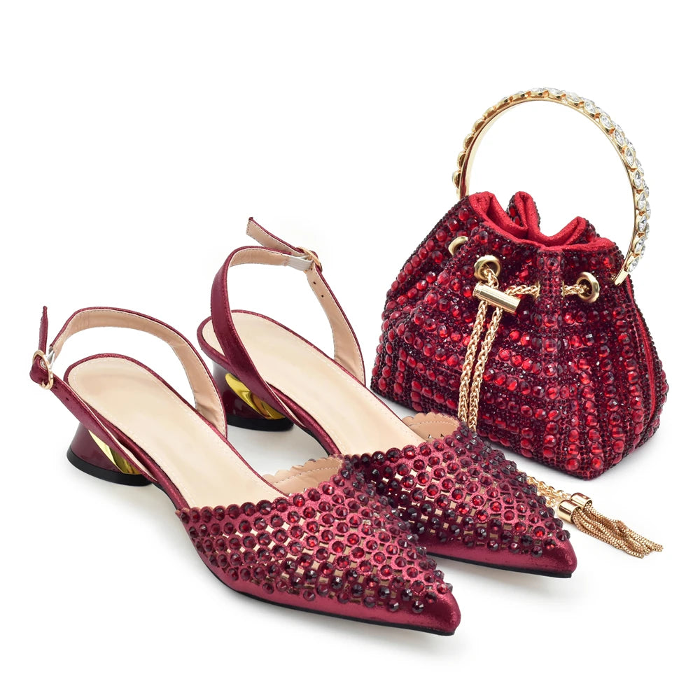 Fashion Royal Blue Shoe and Bag Set Decorated with Rhinestone Nigeria Italian Shoes and Matching Bags Elegant Heeled Women Pumps