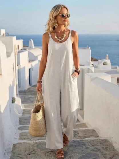 Summer Sleeveless Backless Jumpsuits For Woman 2026 Casual Holiday Solid Color Loose Strap Rompers One Piece Clothing