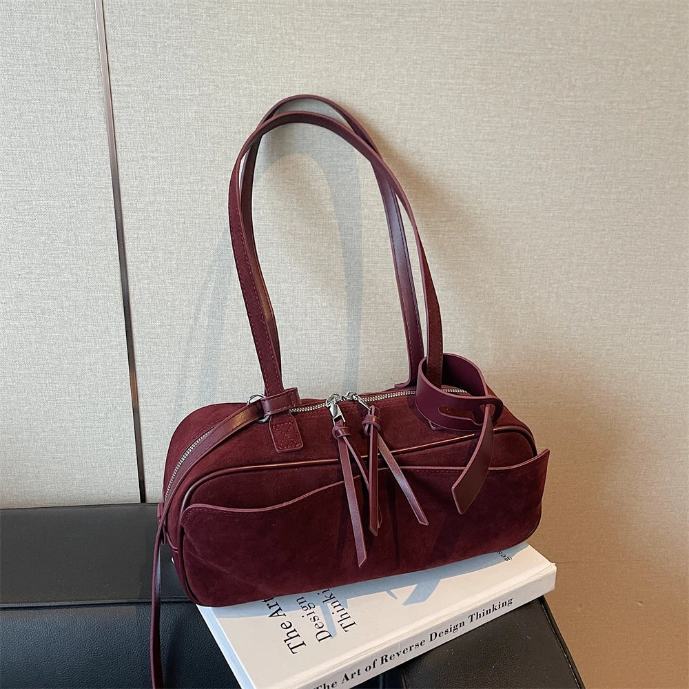 2026 Autumn Winter Latest Commute Shoulder Bags For Women PU Suede Pure Color Large Capacity Boston Bag Luxury Designer Handbags