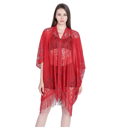 Women Sun Protection Shawl Lady Summer Hollow Out Lace Cardigan Holiday Bikini Blouse Breathable Beach Cape Sexy Long Tippet