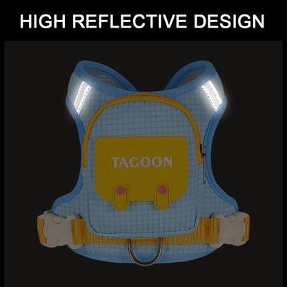 Cute Backpack Dog Harness with Leash, Reflective Soft Pet Vest for Small Medium Dogs Cats, Adjustable Walking Harness Set
