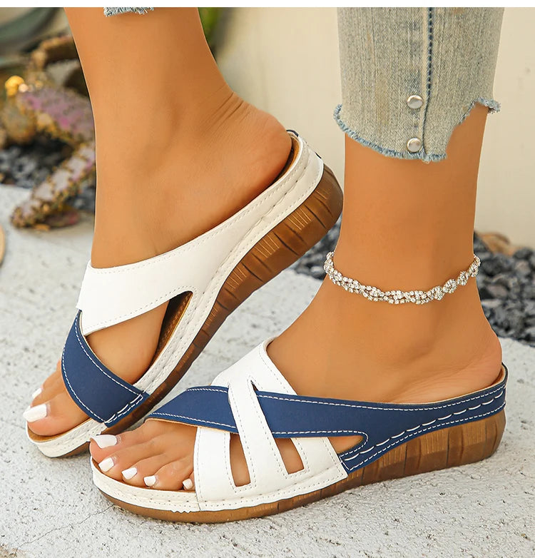 Women's Sandals New Wedges Heels Sandals Summer Shoes Woman Mix Color Summer Slippers Sandalias Mujer Luxury Heeled Footwear