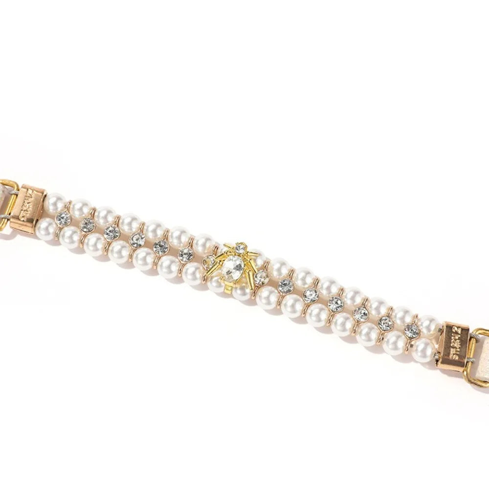 Adjustable Dog Cat Pearl Collars Rhinestone Bling Crystal Cat Necklace Luxury Jewelry PU Neck Strap for Small Dogs for Kitten