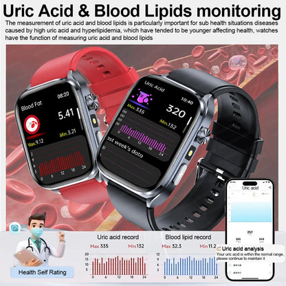 2026New ECG+PPG Clock Health Trackr 2.0 inch Uric Acid Blood lipids Pressure Smart Watch Body Analysis Voice call Smartwatch Men