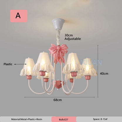 Romantic Princess Room Pink Chandelier Lamps French Bow Tie Pendant Light LED E27 Kids Girl Baby Bedroom Ceiling Chandelier Lamp