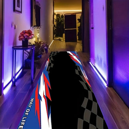 VIKAMA Motorcycle Garage Long Mat Checkered Flag Non Slip Wear Resistant Corridor Rug for Boys Bedroom E-Sports Room Decor