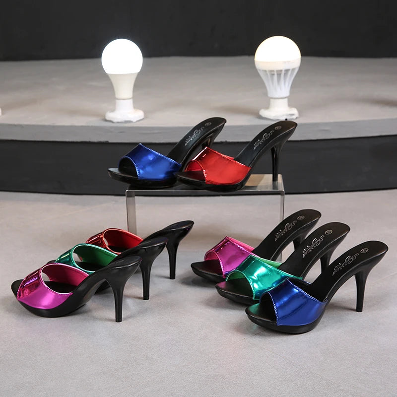 2022 Stripper Heels Women's Luxury Shoes Slippers Sexy Black Pumps Sandals Female Point Toe High Heel Stiletto Hollow Dress Shoe