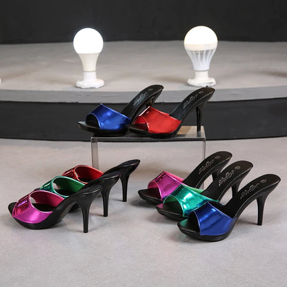 2022 Stripper Heels Women's Luxury Shoes Slippers Sexy Black Pumps Sandals Female Point Toe High Heel Stiletto Hollow Dress Shoe