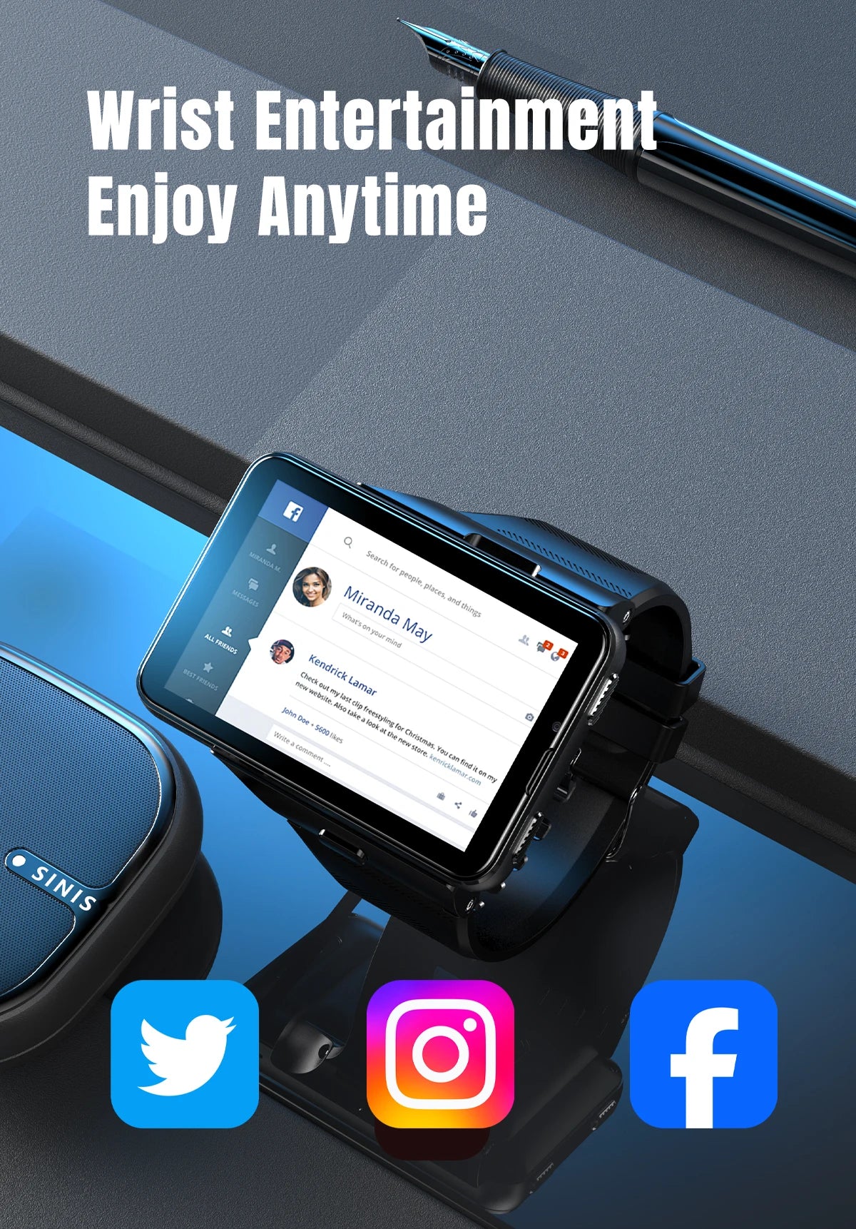 S999 Smart Watch 4G LTE MTK6761 Core 4GB 64GB 2.0MP+8.0MP GPS WIFI 2.88 inch Dual Cameras Smartwatch 2300mAh Battery VS DM101