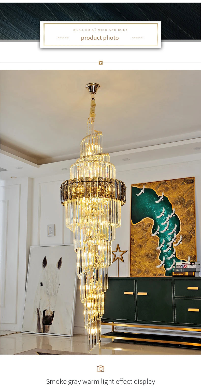 Light Luxury Large Chandelier Spiral Staircase Chandelier Luxurious And Atmospheric Duplex Villa Hotel Lobby Chandelier