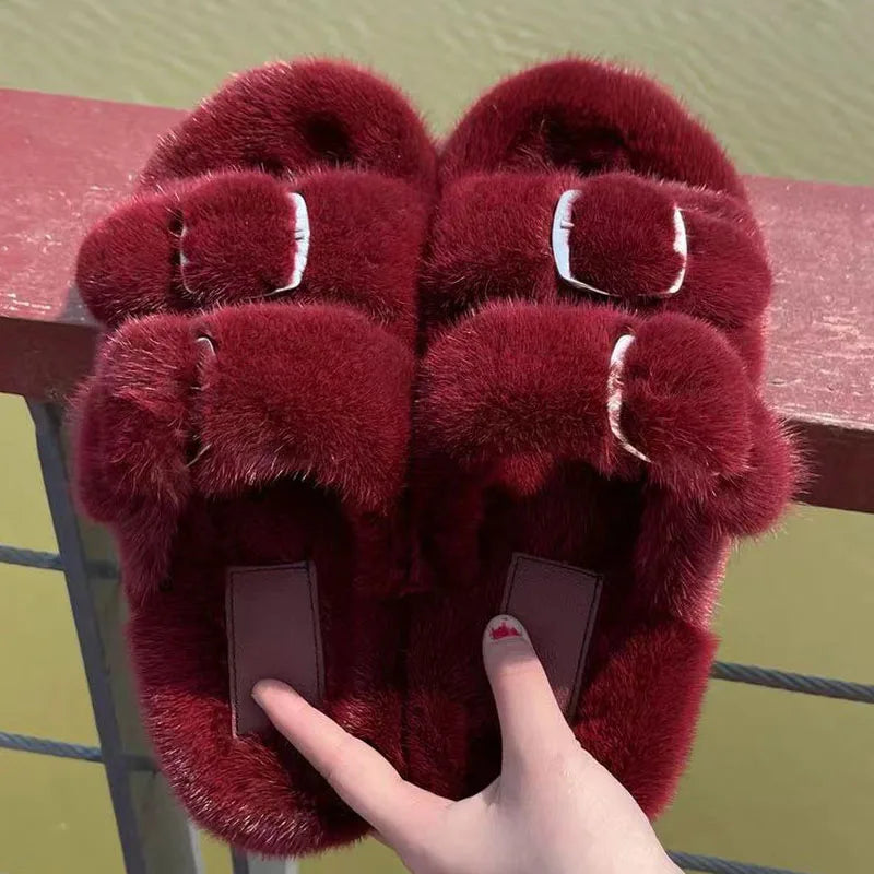 Luxury Designer Slipper Women 2025 Winter European Fashion Women's Shoes Ladies Slippers 100% Mink Slippers Shoes for Woman