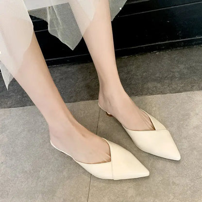 Elegant Pointed Slippers Women Low Heels New Summer Shoes Fashion Luxury Candy Colors Slides Sandals Female Party Footwears