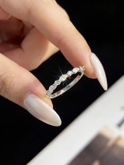 Real 0.18ct Moissanite Diamond Marquise Round Ring for Women 925 Sterling Silver Daily Wear Party High Quality Fine Jewelry