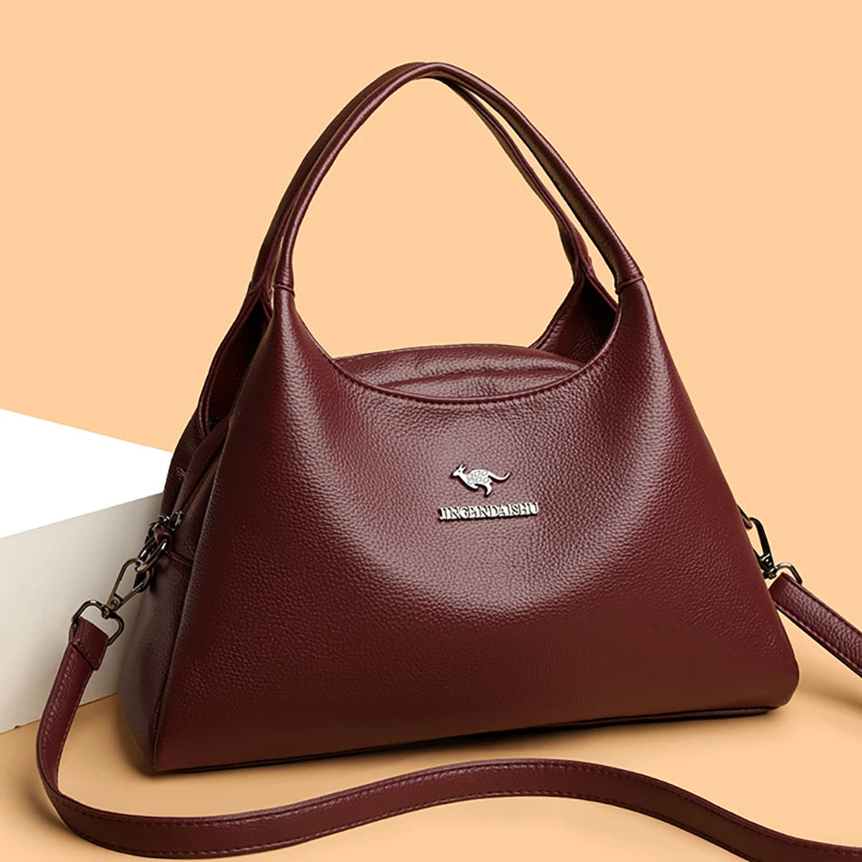 New Ladies Soft Leather Handbag Large Capacity Single Shoulder Bag Retro Solid Color Mom Bolsa Luxury Cross-Border Style Bags