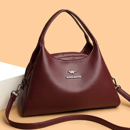 New Ladies Soft Leather Handbag Large Capacity Single Shoulder Bag Retro Solid Color Mom Bolsa Luxury Cross-Border Style Bags