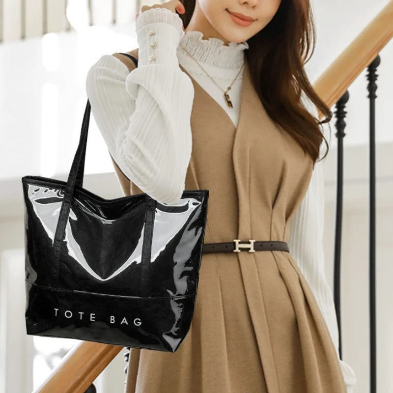 Fashion Large Capacity Tyvek Tote Bag, Waterproof Letter Print Shoulder Bags for Women Daily Shopping, Commuter Versatile Bag