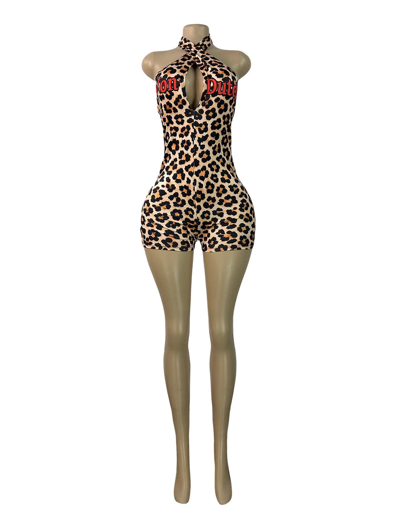 Women Jumpsuit Spring Summer Fashion Letter Print Crossed-Neck Deep V Backless Shorts Jumpsuit Girl Sexy Leopard Bodycon Rompers