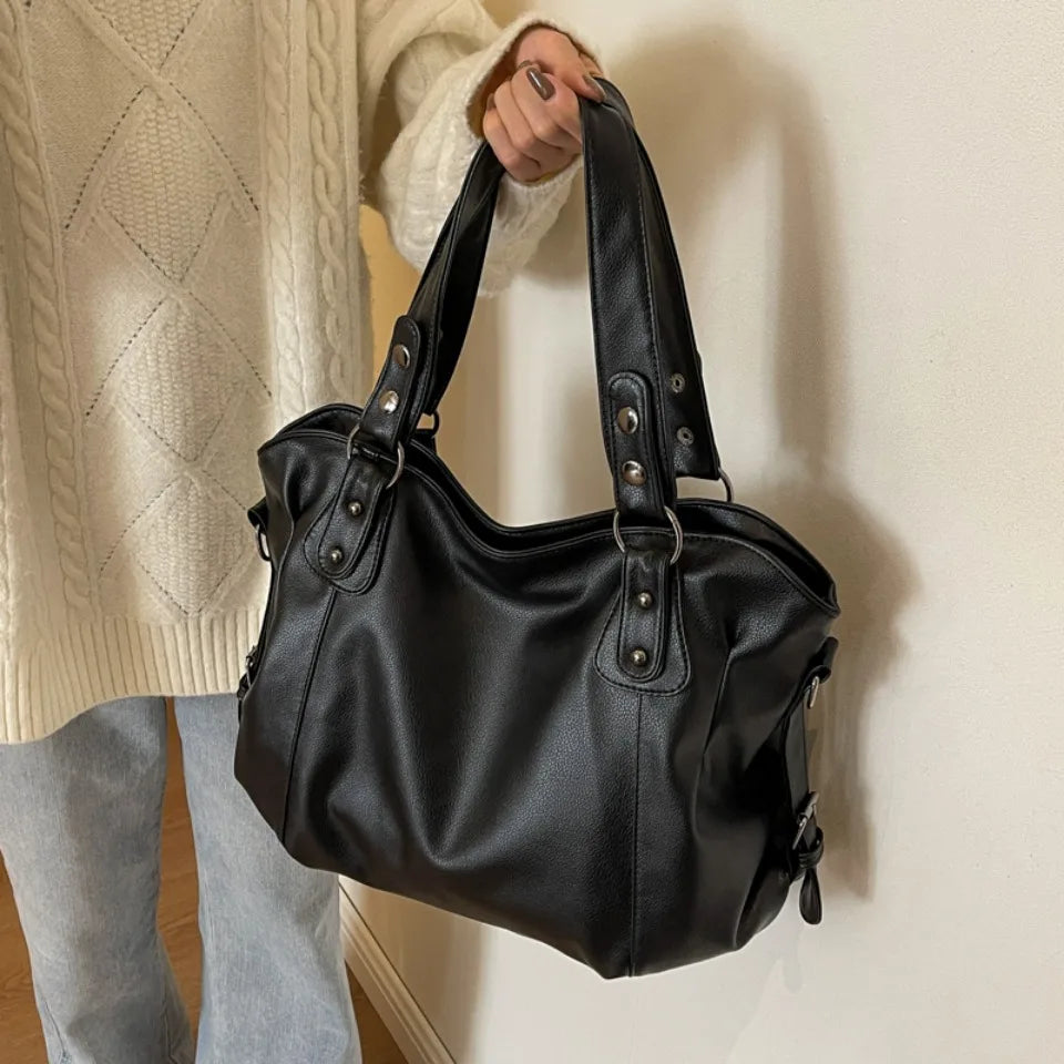 Women's Large Capacity Shoulder Casual Tote Bag Laptop Roomy Handbag Soft Leather Crossbody Business Black Big Bag A4 Sac A Main